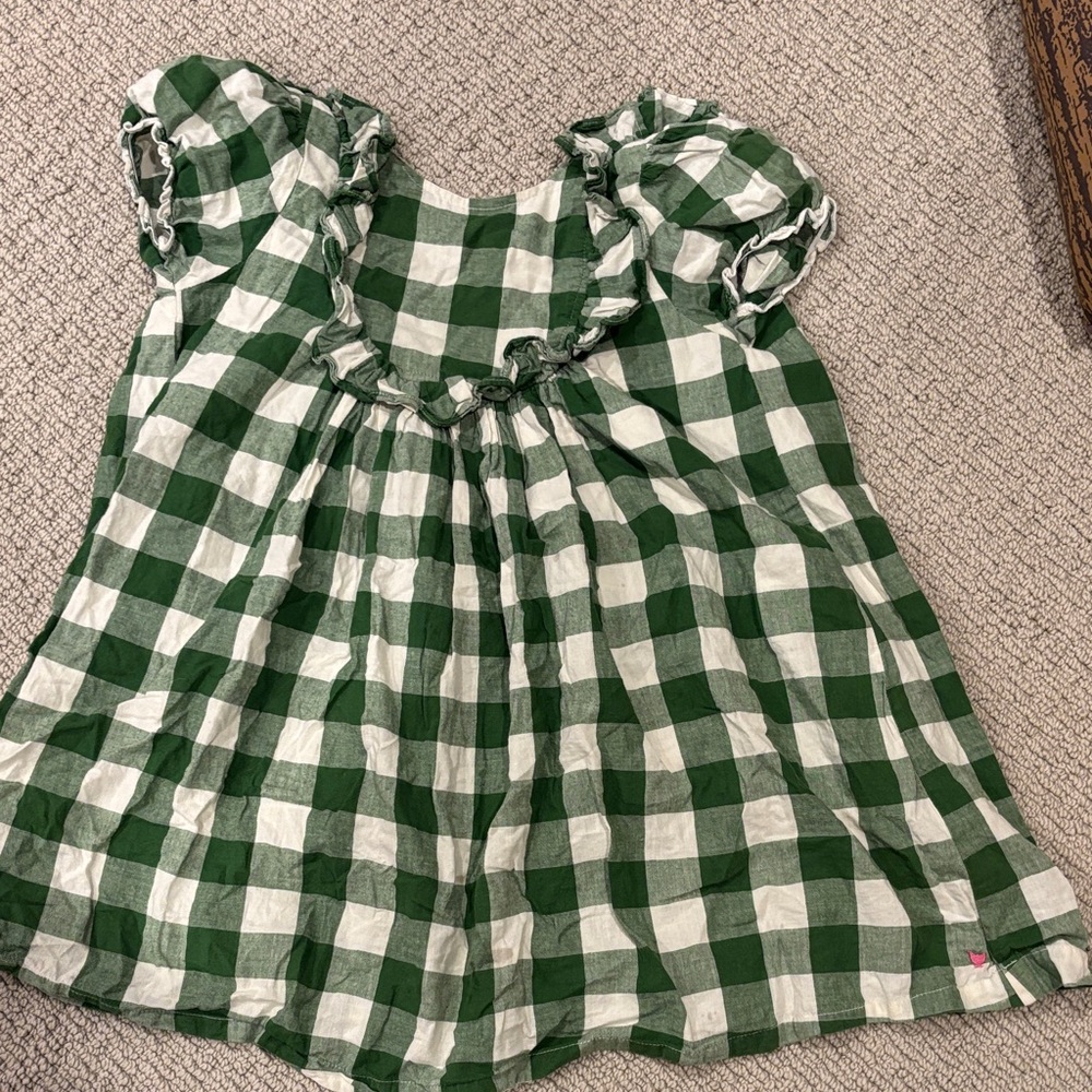 Pink Chicken Green and White Checkered Kids Dress